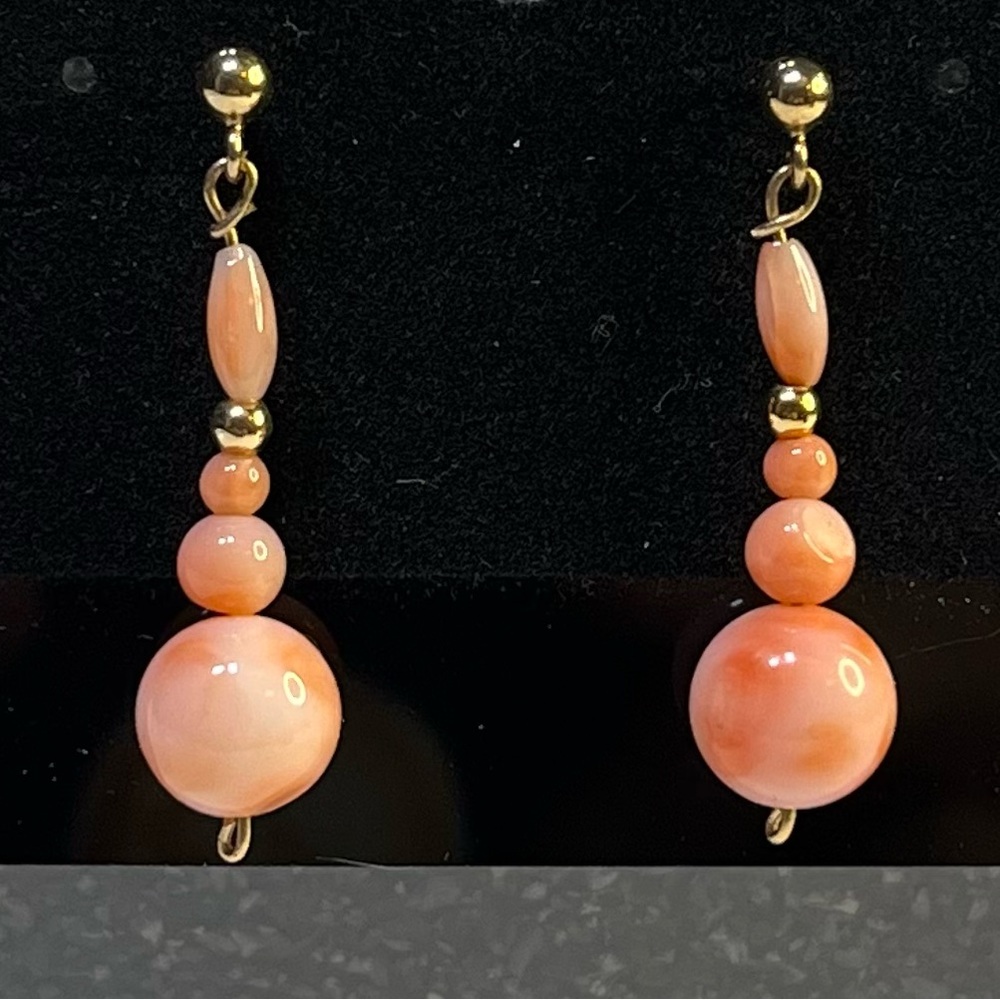 Gorgeous 14K delicate yellow Gold Angel Skin Coral Earrings